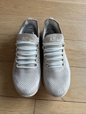 APL Knit Lace-Up Sneakers in Light Beige and White
